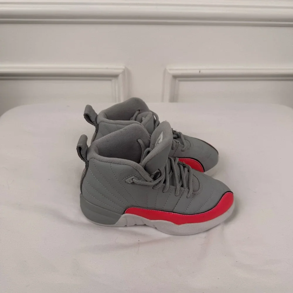 Nike Air Jordan 12 Retro Wolf Grey Racer Pink Kids Shoes 510816-060 Size 11C